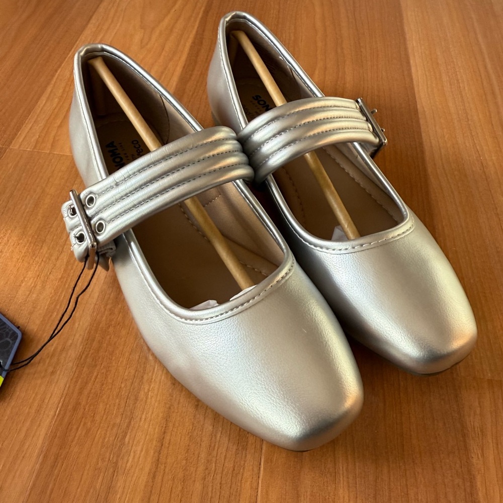 Metallic silver Mary Jane ballet flats Women's sonoma 7.5 - Picture 7 of 8